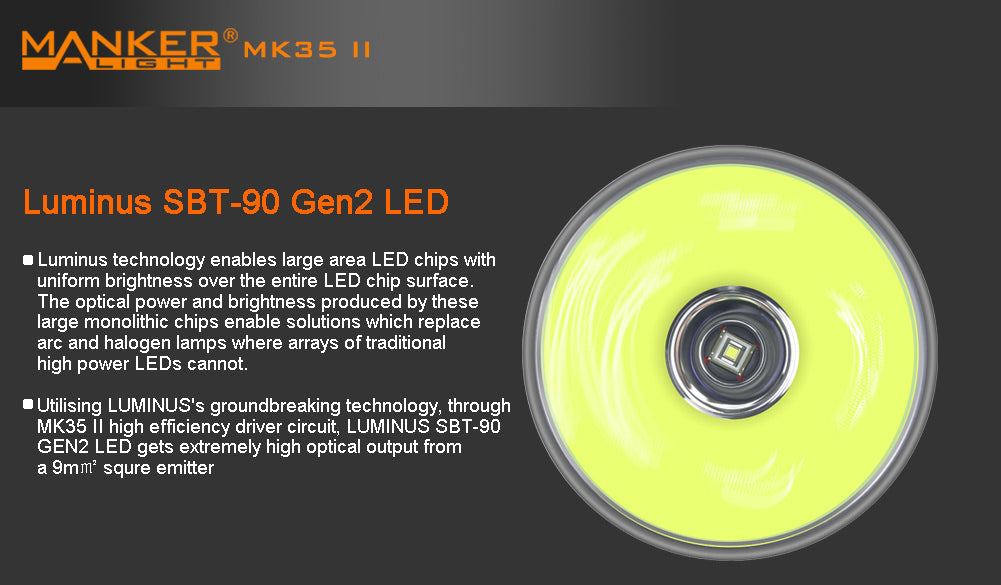 Manker MK35 II 6,000 Lumens 2,000 Meters Thrower King LUMINUS SBT90 GEN2 LED Flashlight (BATTERIES NOT INCLUDED)